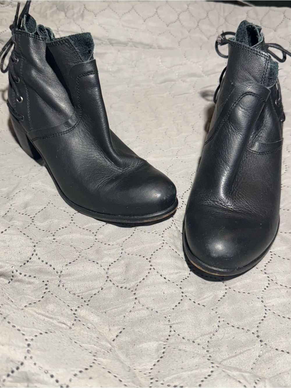 Goth Grunge Indie Edgy Sixtyseven 67 Black Leather Slouchy Booties Lace Up Sz 37